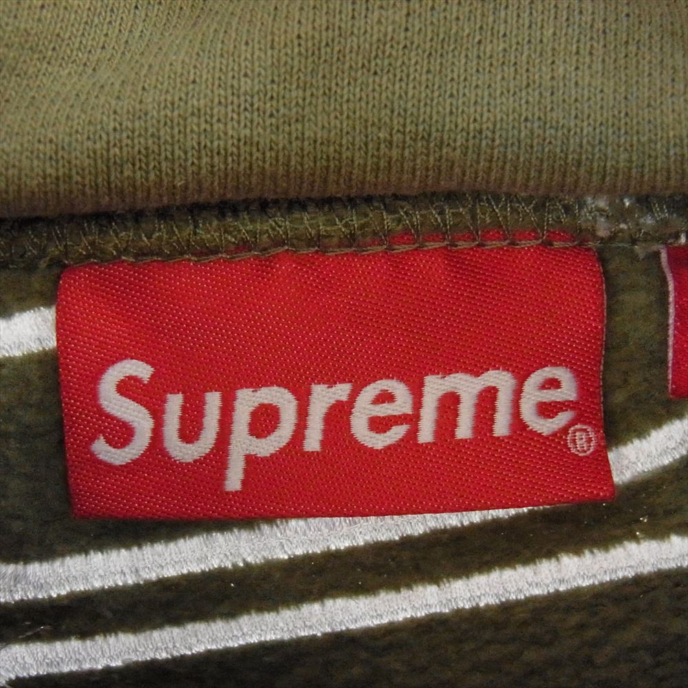 Supreme シュプリーム 23AW Satin Applique Hooded Sweatshirt サテン アップリケ フーデッド プルオーバー バックロゴ カーキ系 M【美品】【中古】