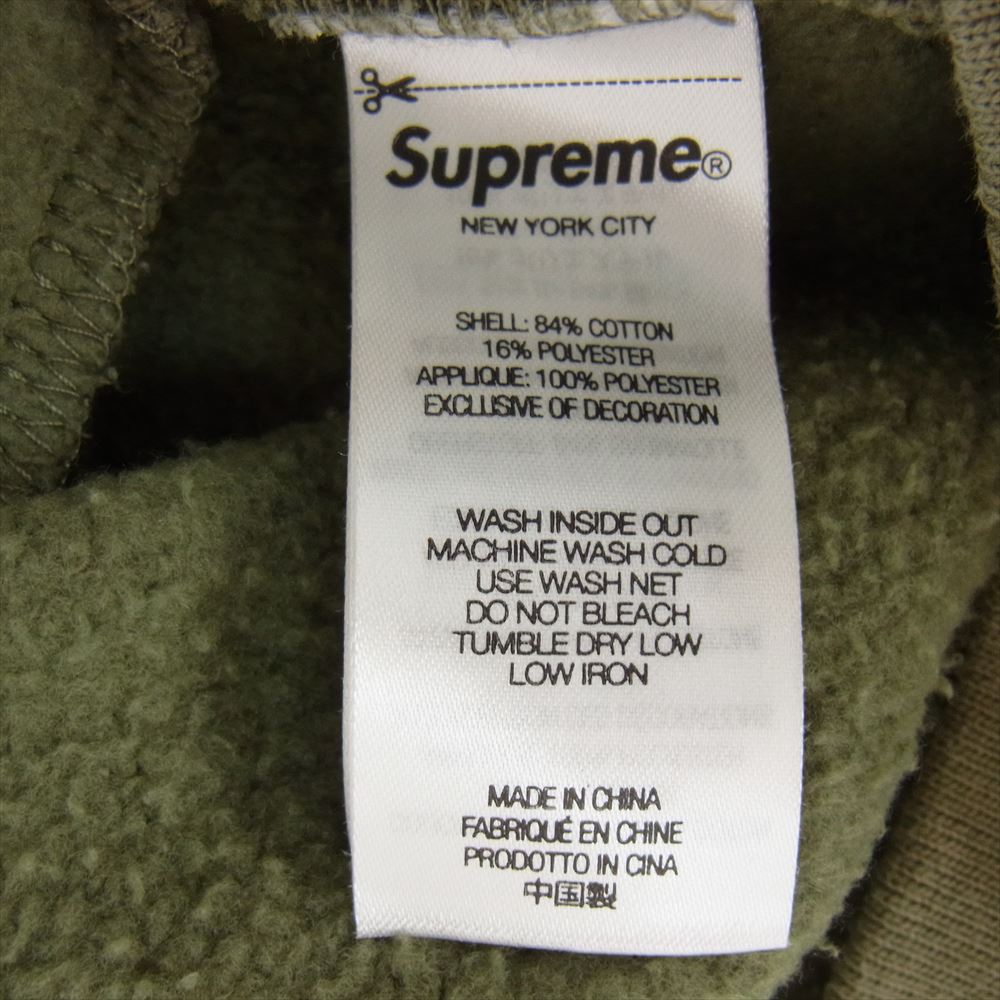 Supreme シュプリーム 23AW Satin Applique Hooded Sweatshirt サテン アップリケ フーデッド プルオーバー バックロゴ カーキ系 M【美品】【中古】