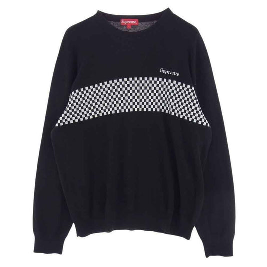 Supreme シュプリーム 18SS Checkered Panel Crewneck Sweater チェッカー パネル クルーネック セーター ブラック系 M【中古】