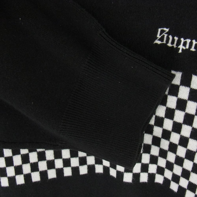 Supreme シュプリーム 18SS Checkered Panel Crewneck Sweater チェッカー パネル クルーネック セーター ブラック系 M【中古】
