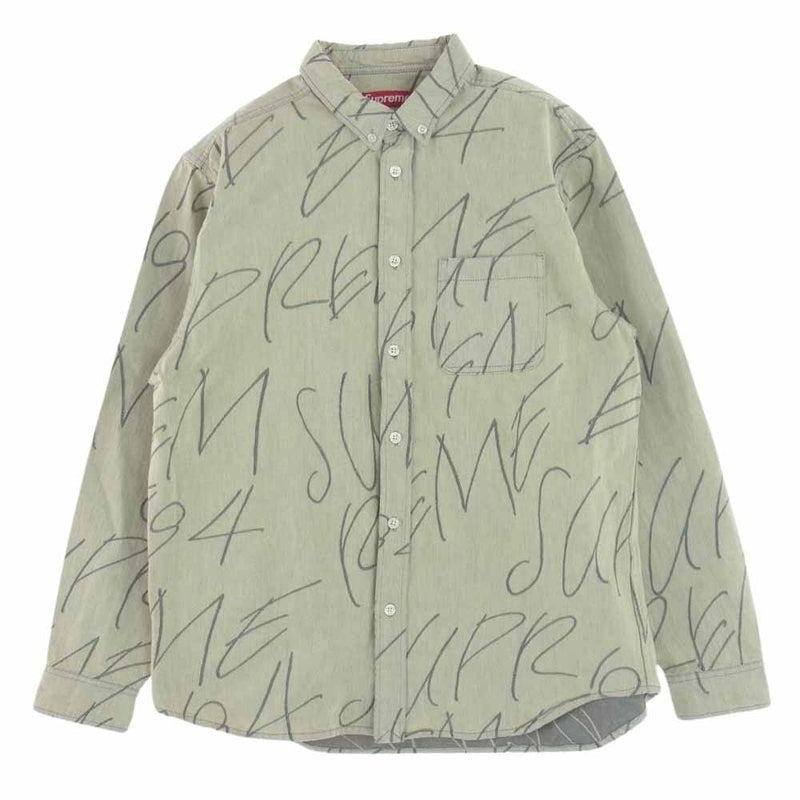 Supreme シュプリーム 23AW Handwriting Jacquard Denim Shirt ハンドライティング ジャガード デニム 長袖 シャツ イエロー系 L【美品】【中古】