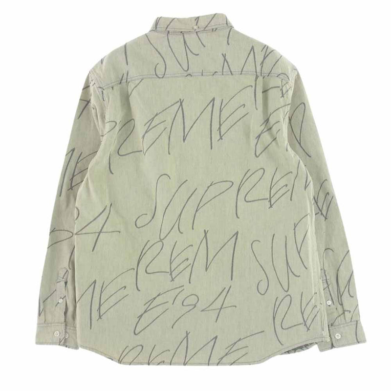 Supreme シュプリーム 23AW Handwriting Jacquard Denim Shirt ハンドライティング ジャガード デニム 長袖 シャツ イエロー系 L【美品】【中古】