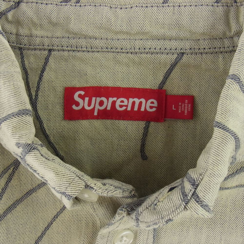 Supreme シュプリーム 23AW Handwriting Jacquard Denim Shirt ハンドライティング ジャガード デニム 長袖 シャツ イエロー系 L【美品】【中古】