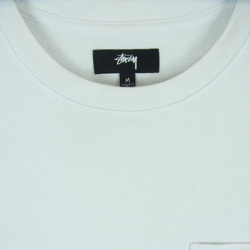 STUSSY ステューシー 1140271 Stock Logo Pocket ロゴ 刺繍 ポケット 半袖 Tシャツ コットン ベトナム製 ホワイト系 M【中古】