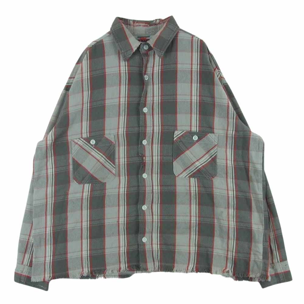 SAINT MICHAEL セントマイケル SM-A22-0000-060 X Shermer Academy チェック 長袖 シャツ グレー系 レッド系 M【中古】
