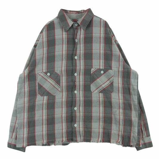 SAINT MICHAEL セントマイケル SM-A22-0000-060 X Shermer Academy チェック 長袖 シャツ グレー系 レッド系 M【中古】