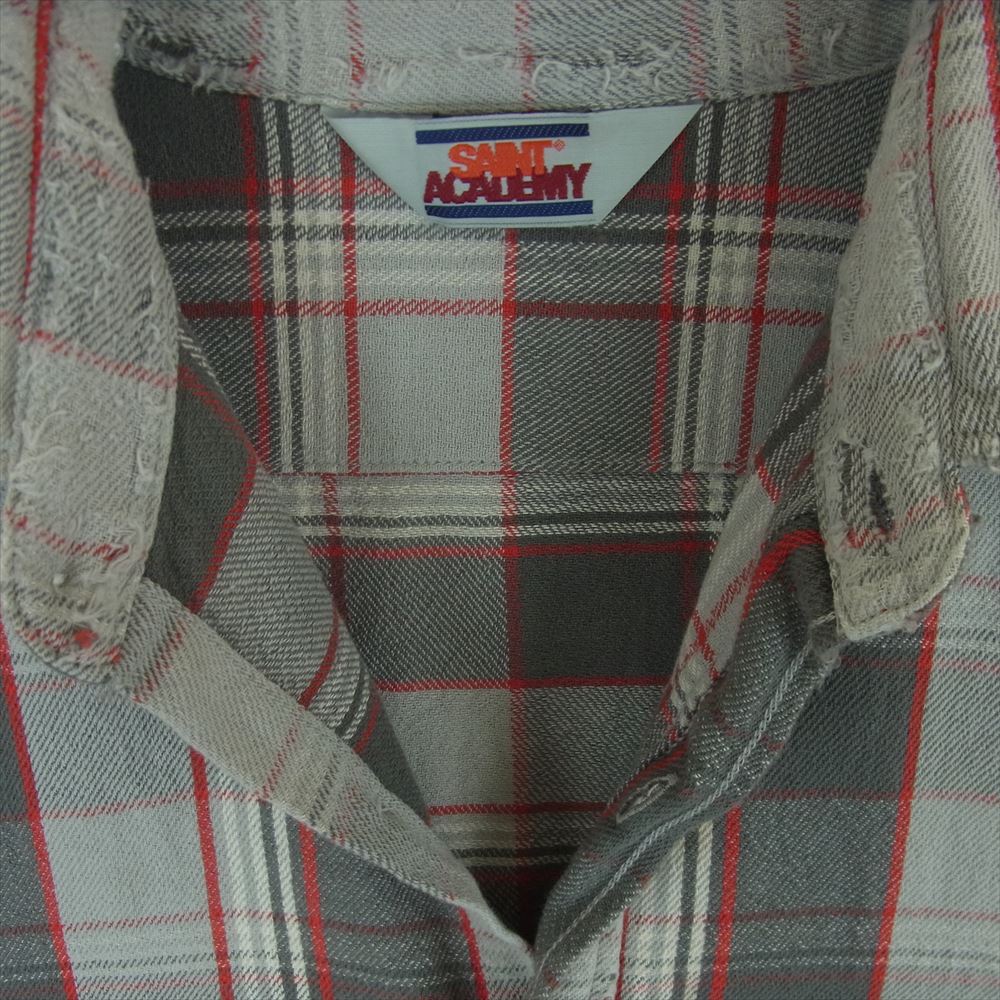 SAINT MICHAEL セントマイケル SM-A22-0000-060 X Shermer Academy チェック 長袖 シャツ グレー系 レッド系 M【中古】