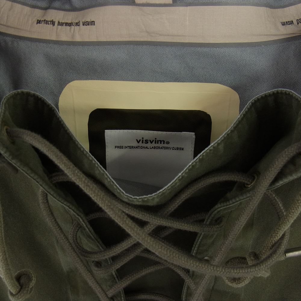 VISVIM ビズビム 24SS 0124105013002 CHINOOK PONCHO 3L DMGD OLIVE VSVMプリント 3Lラミネート ダメージ加工 オックスフォード レースアップ プルオーバージャケット モスグリーン系 オリーブ 1【美品】【中古】