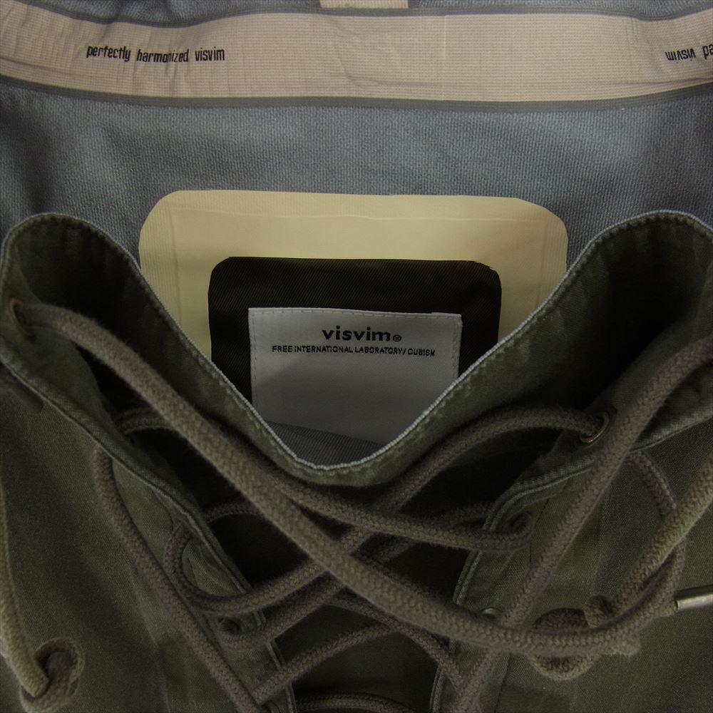 VISVIM ビズビム 24SS 0124105013002 CHINOOK PONCHO 3L DMGD OLIVE VSVMプリント 3Lラミネート ダメージ加工 オックスフォード レースアップ プルオーバージャケット モスグリーン系 オリーブ 1【美品】【中古】