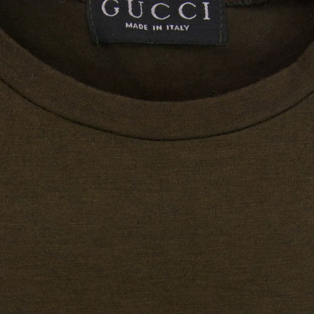 GUCCI グッチ ロゴ刺繍 プリント 長袖 カットソー ロングスリーブ Tシャツ ロンT カーキ系 サイズ表記無【中古】