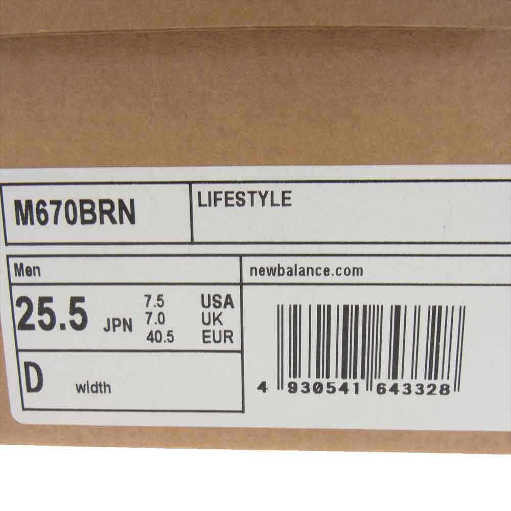 NEW BALANCE ニューバランス M670BRN 英国製 670 レザー ローカット スニーカー ブラウン系 US7.5D【中古】
