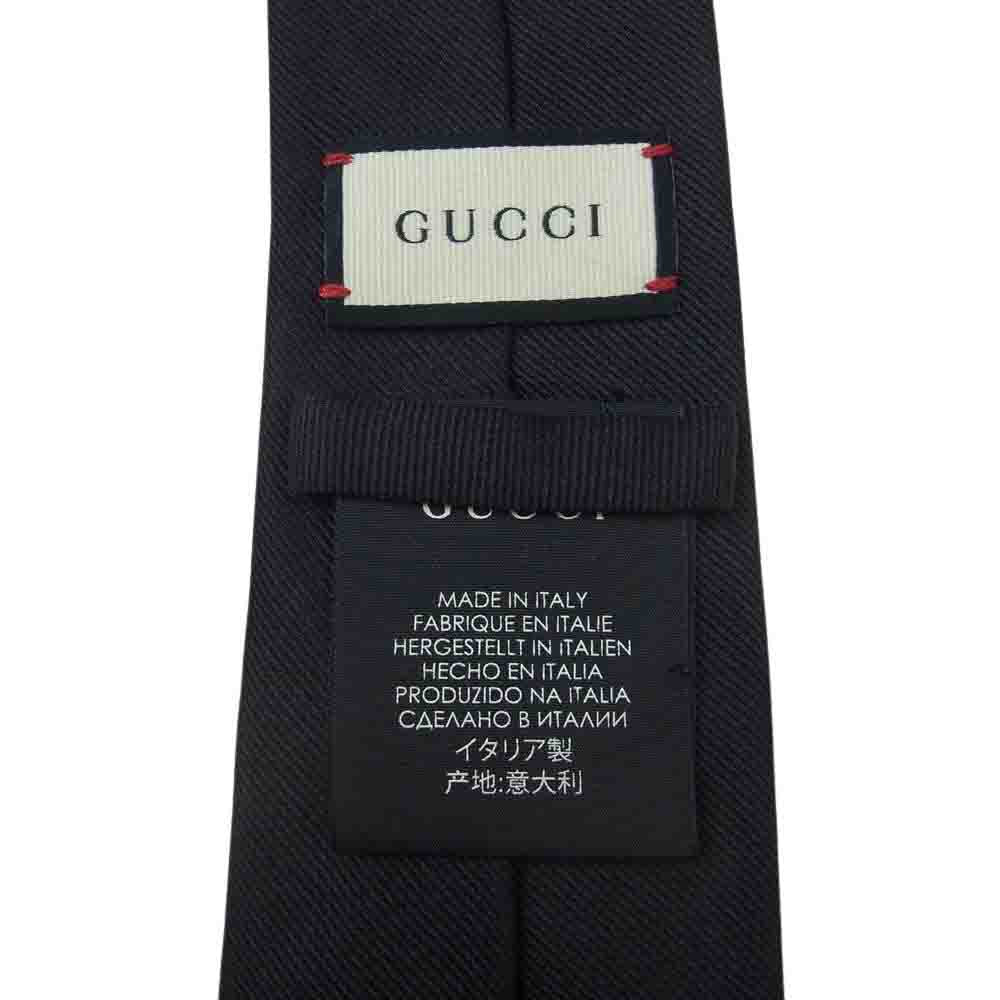 GUCCI グッチ タイガー 刺繍 エンブロイダリー シルク ネクタイ  ブラック系【中古】