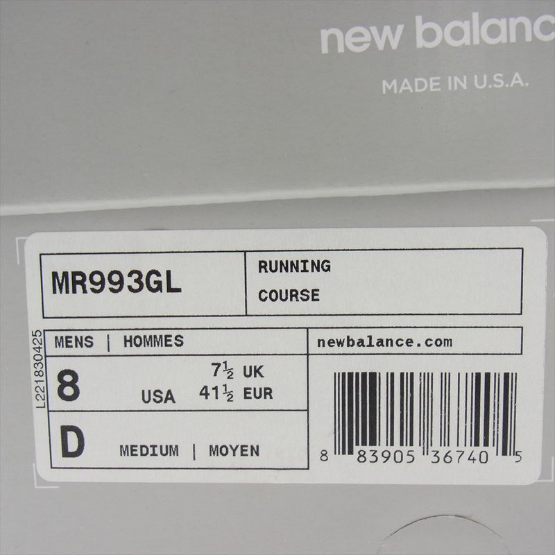 NEW BALANCE ニューバランス MR993GL USA製 993 Gray アメリカ製 スエード ローカット スニーカー グレー系 26cm【新古品】【未使用】【中古】