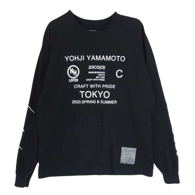 NEIGHBORHOOD ネイバーフッド 23SS HZ-T63-288 × YOHJI YAMAMOTO ヨウジ ヤマモト YN.CREW NECK LS ロングスリーブ 長袖 Tシャツ ブラック系 M【中古】