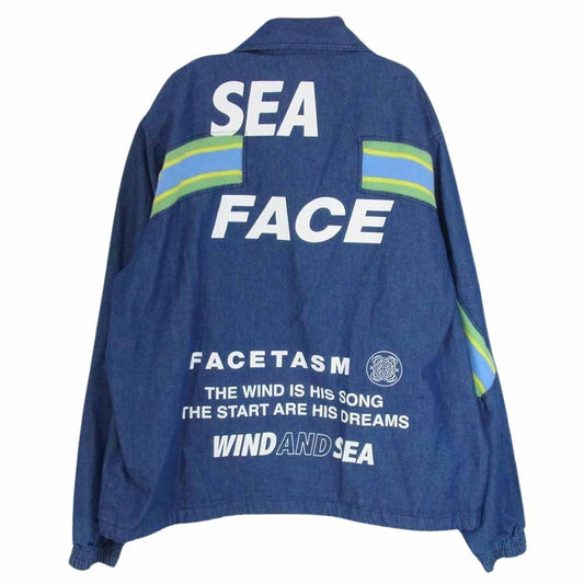 WIND AND SEA ウィンダンシー WDS-JK-U01 × FACETASM ファセッタズム Rib Denim Coach Jacket リブ デニム コーチ ジャケット インディゴブルー系 3【中古】
