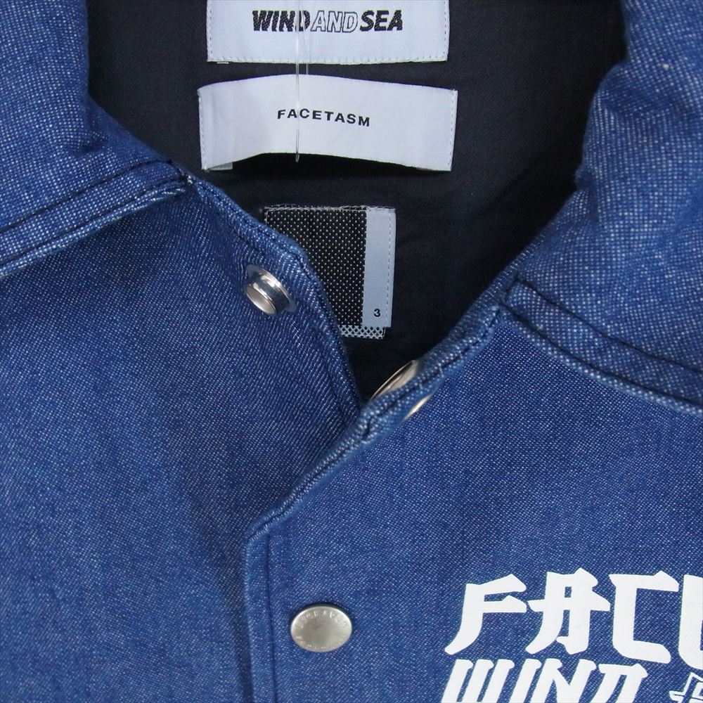 WIND AND SEA ウィンダンシー WDS-JK-U01 × FACETASM ファセッタズム Rib Denim Coach Jacket リブ デニム コーチ ジャケット インディゴブルー系 3【中古】