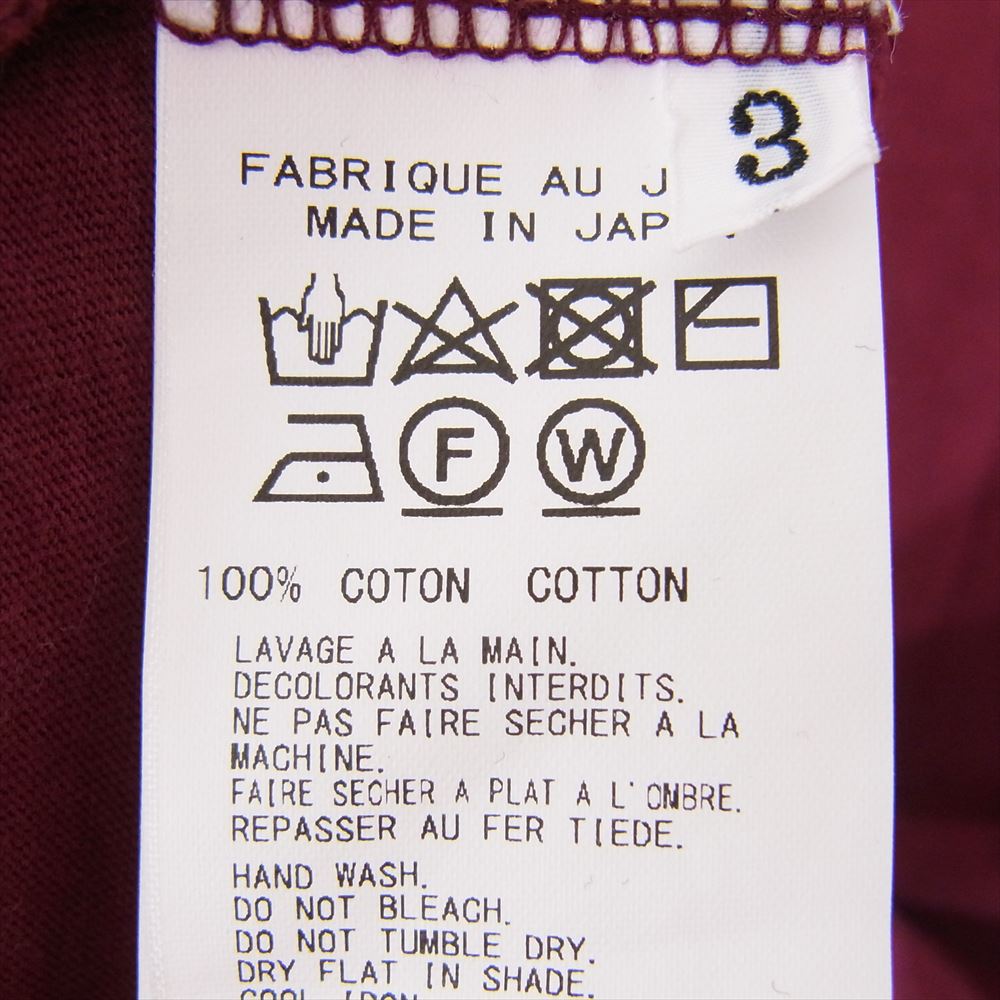 Yohji Yamamoto POUR HOMME ヨウジヤマモトプールオム HG-T02-070 30/-ULTIMA REGULAR ROUND NECK SHORT SLEEVES カルティマ天竺 ラウンドネック 丸首 半袖 Tシャツ エンジ系 3【中古】