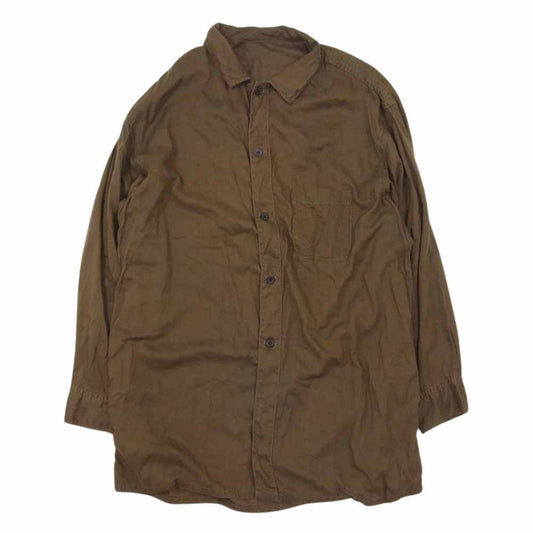 Yohji Yamamoto POUR HOMME ヨウジヤマモトプールオム 21AW HX-B08-200 PRODUCE プロデュース CELLULOSE GARMENT DYE LAWN OPEN COLLAR BLOUS セルロース ガーメントダイ加工 オープンカラー ブラウス 長袖 シャツ ブラウン系 2【中古】