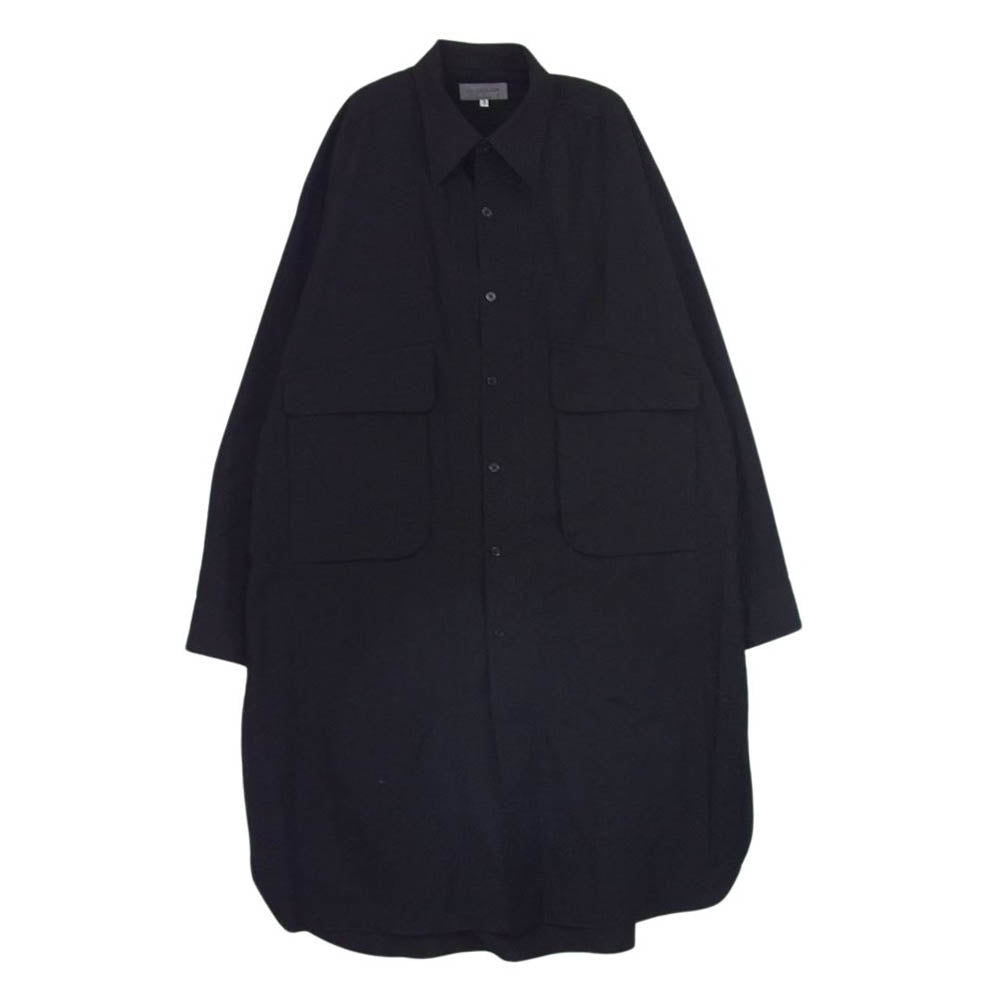 Yohji Yamamoto POUR HOMME ヨウジヤマモトプールオム 23SS HZ-B34-012 100番双糸ブロードビッグシャツ オーバーサイズ 長袖 ロング シャツ ブラック系 3【中古】