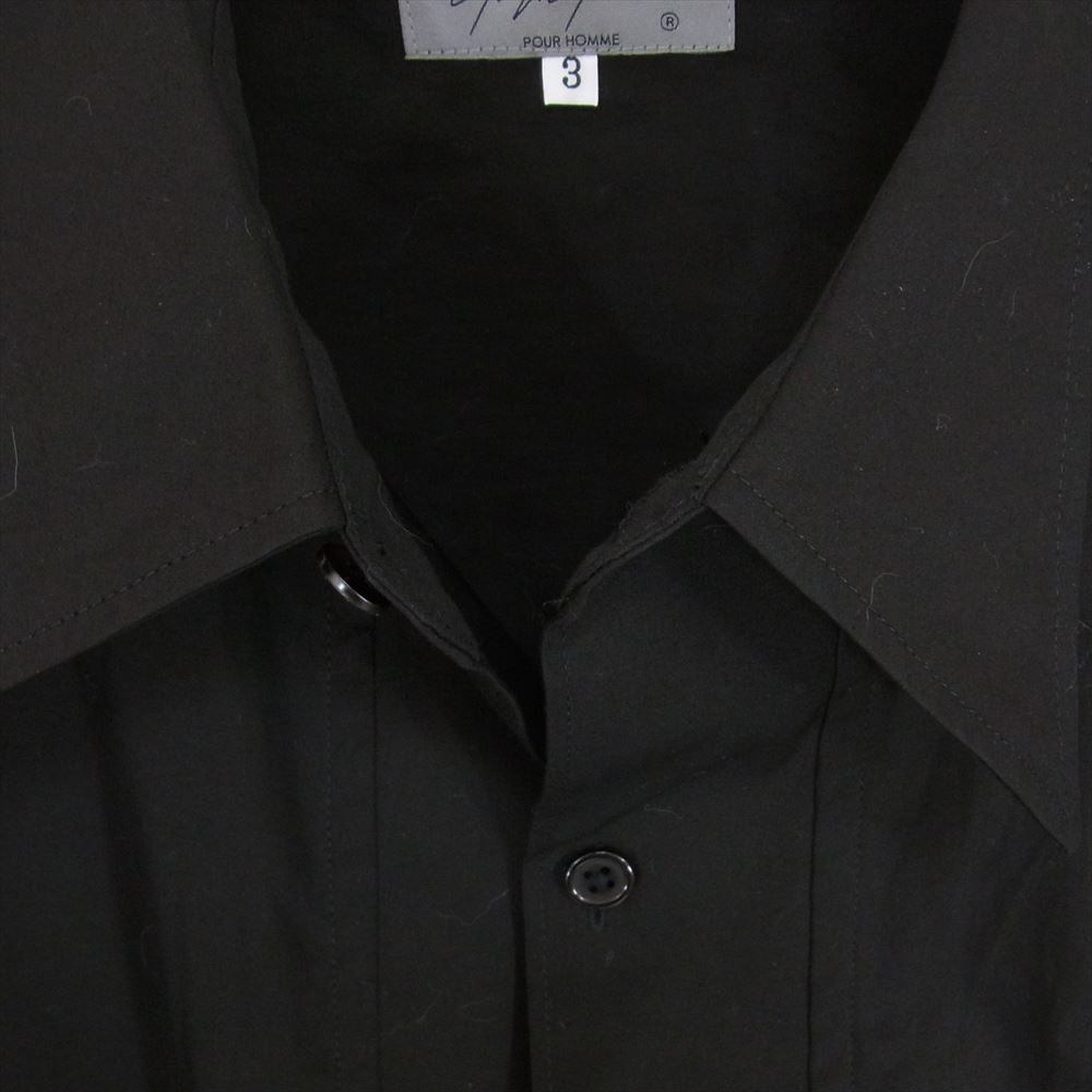 Yohji Yamamoto POUR HOMME ヨウジヤマモトプールオム 23SS HZ-B34-012 100番双糸ブロードビッグシャツ オーバーサイズ 長袖 ロング シャツ ブラック系 3【中古】