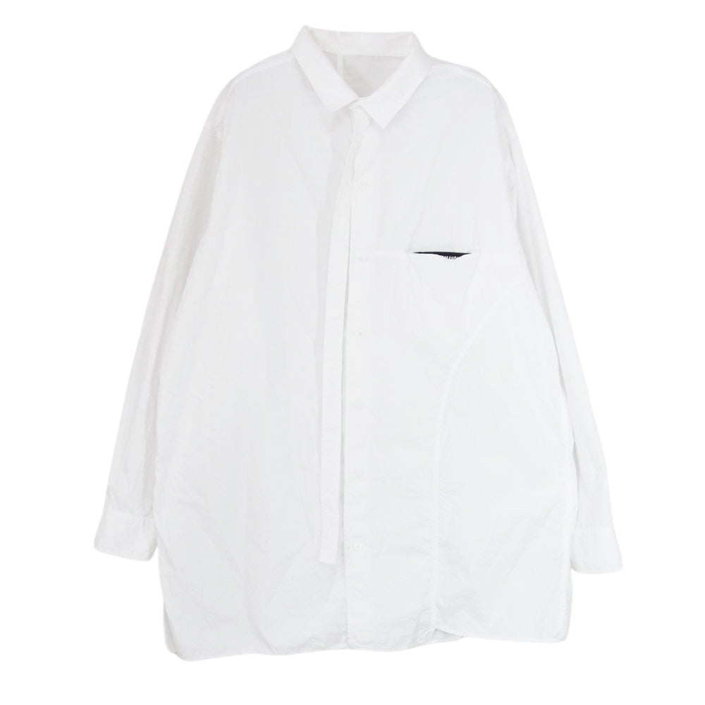 Yohji Yamamoto POUR HOMME ヨウジヤマモトプールオム 23SS HZ-B05-001 CHAIN STITCH BROAD O-HANGING COLLAR CAINSTICH SHIRT チェーンステッチ ブロード タブカラー ロング 長袖 シャツ ホワイト系 4【中古】