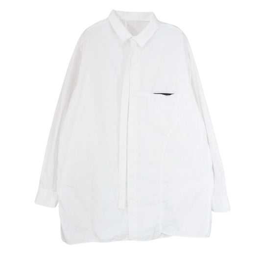 Yohji Yamamoto POUR HOMME ヨウジヤマモトプールオム 23SS HZ-B05-001 CHAIN STITCH BROAD O-HANGING COLLAR CAINSTICH SHIRT チェーンステッチ ブロード タブカラー ロング 長袖 シャツ ホワイト系 4【中古】