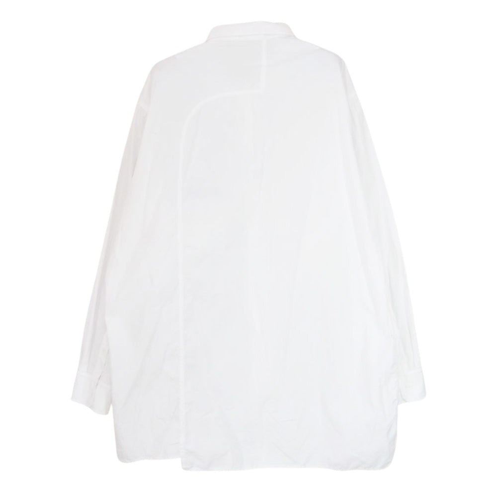 Yohji Yamamoto POUR HOMME ヨウジヤマモトプールオム 23SS HZ-B05-001 CHAIN STITCH BROAD O-HANGING COLLAR CAINSTICH SHIRT チェーンステッチ ブロード タブカラー ロング 長袖 シャツ ホワイト系 4【中古】