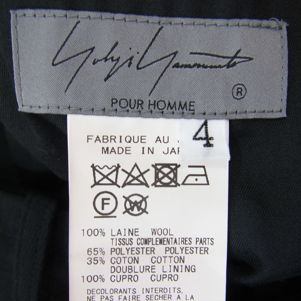 Yohji Yamamoto POUR HOMME ヨウジヤマモトプールオム 22AW HE-P47-527 裾2タブP ウール ワイド パンツ ブラック系 4【中古】