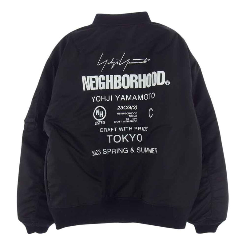 Yohji Yamamoto POUR HOMME ヨウジヤマモトプールオム 23SS NEIGHBORHOOD ネイバーフッド MA-1 バックロゴプリント ブルゾン ブラック系 L【中古】