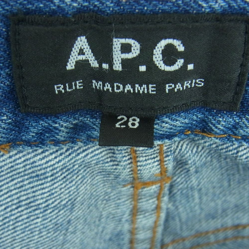 A.P.C. アーペーセー 刺繍 ストレート デニム パンツ コットン 日本製 インディゴブルー系 28【中古】