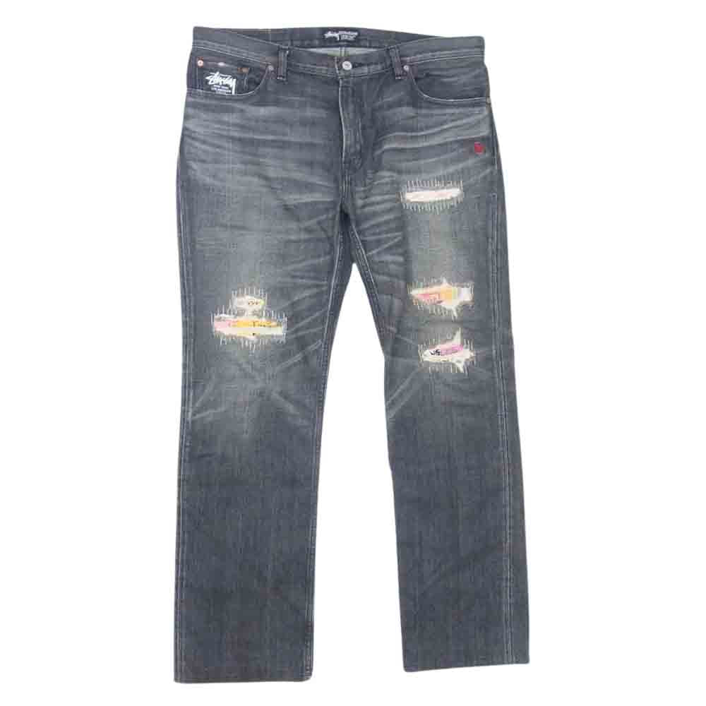 STUSSY ステューシー × LEVI'S リーバイス SS502 ダメージ加工 デニム パンツ ブラック系 38【中古】