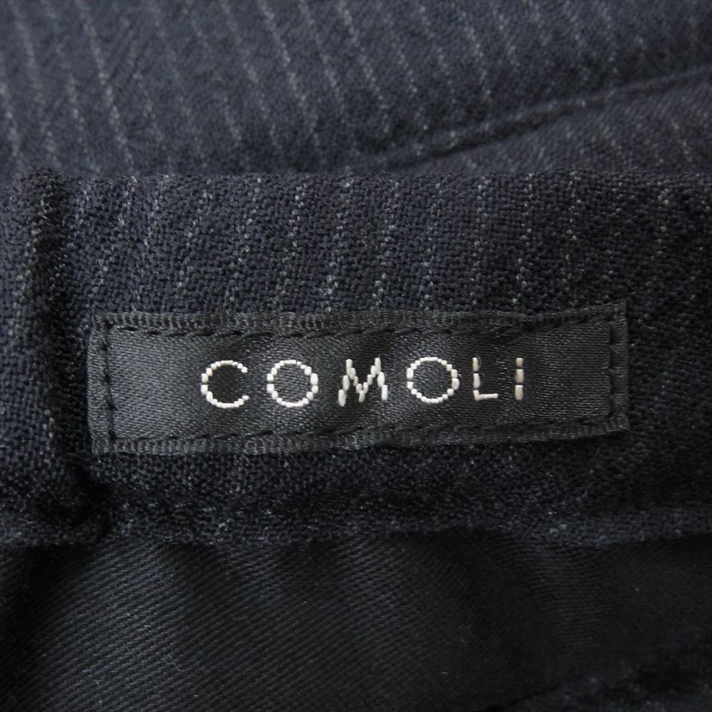 COMOLI コモリ 24SS Z01-03016 タグ付き ウール ストライプ 二ータック パンツ ネイビー系 2【新古品】【未使用】【中古】