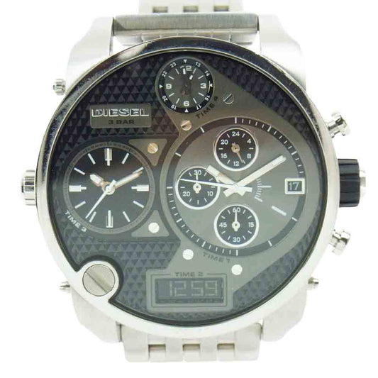 DIESEL ディーゼル DZ7221 Mr.Daddy ミスターダディー マルチ ダイヤル アナ デジタル ディスプレイ ウオッチ シルバー系【美品】【中古】