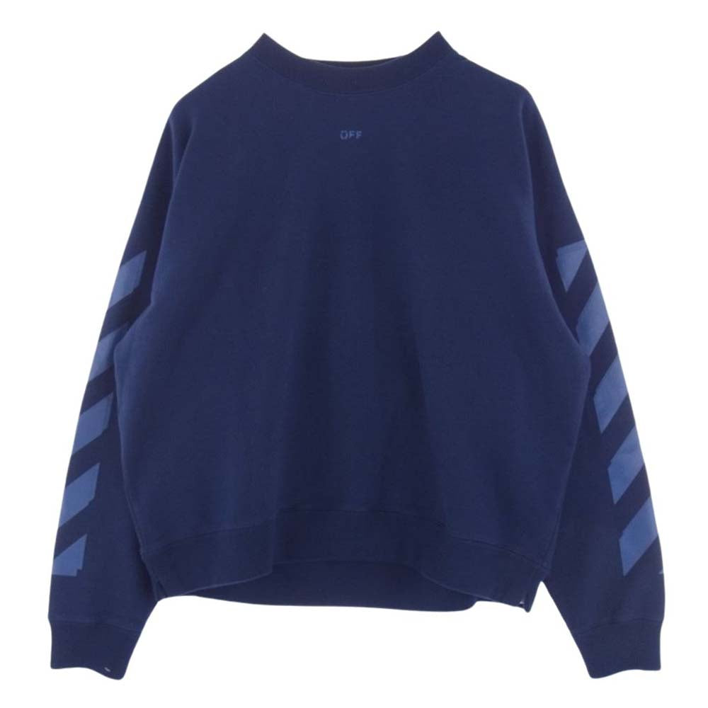 OFF-WHITE オフホワイト 21AW OMBA054F21FLE007 RUBBER ARROW SKATE CREWNECK ラバー クロスドアロー ロゴ クルーネック スウェット ネイビー系 XL【中古】