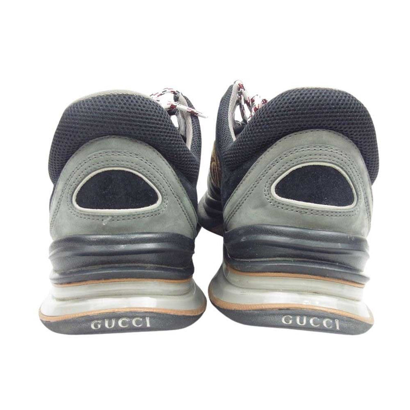 GUCCI グッチ run lace up sneakers ラン レースアップ GGロゴ刺繍 スエード メッシュ ローカット スニーカー グレー系 10.5【中古】