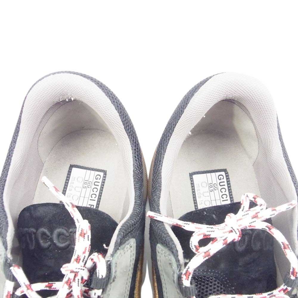 GUCCI グッチ run lace up sneakers ラン レースアップ GGロゴ刺繍 スエード メッシュ ローカット スニーカー グレー系 10.5【中古】