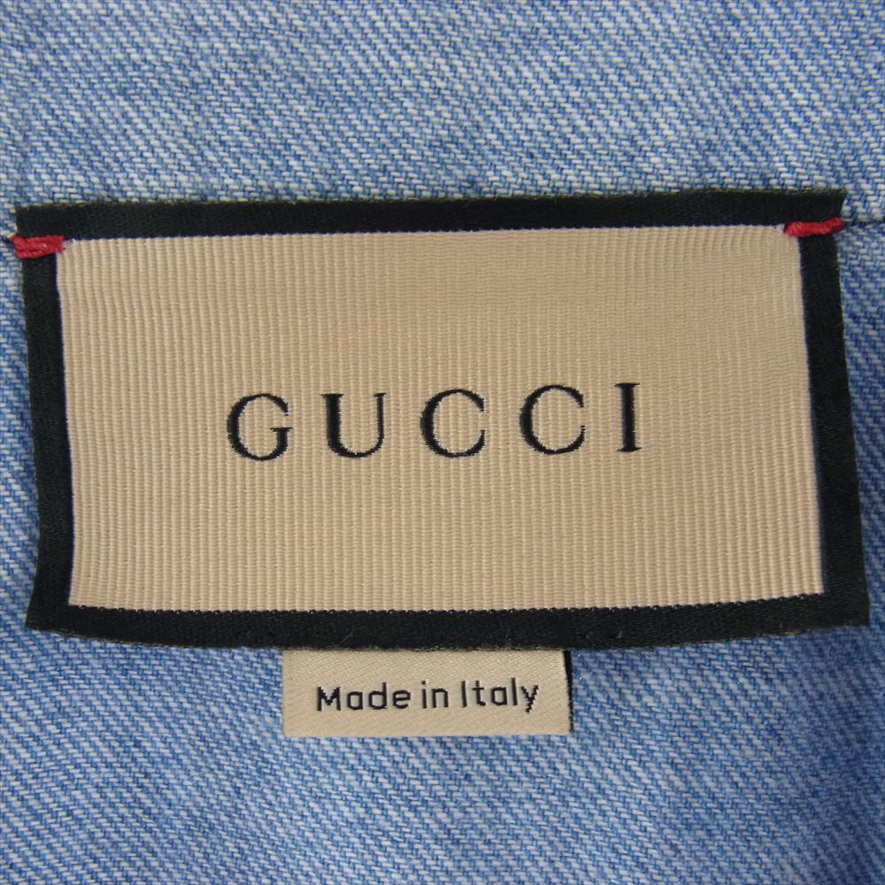 GUCCI グッチ 23AW 753105 XDCLX Gパッチ ロゴ刺繍 ベースボール 半袖 デニム シャツ インディゴブルー系 46【中古】