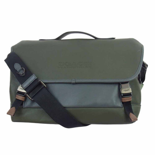 COACH コーチ B2161-C2665  レザー ショルダー バッグ リーグ バイク バッグ カーキ系【中古】