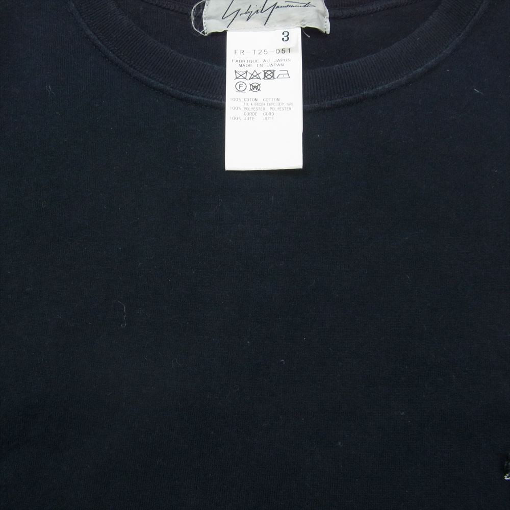 Yohji Yamamoto ヨウジヤマモト FR-T25-051 YY綿 天竺 左胸 麻 ヒモ 刺繍 半袖 Ｔシャツ ブラック系 3【中古】