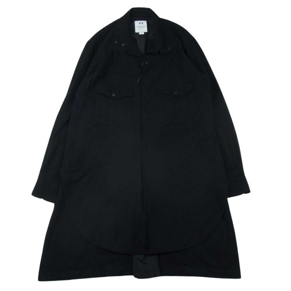 Y-3 Yohji Yamamoto ワイスリー ヨウジヤマモト 20AW GK4572 A2E001 CLASSIC WOOL FLANNEL SHIRT スタンドカラー ジップアップ ウール ロングシャツ コート ブラック系 M【中古】