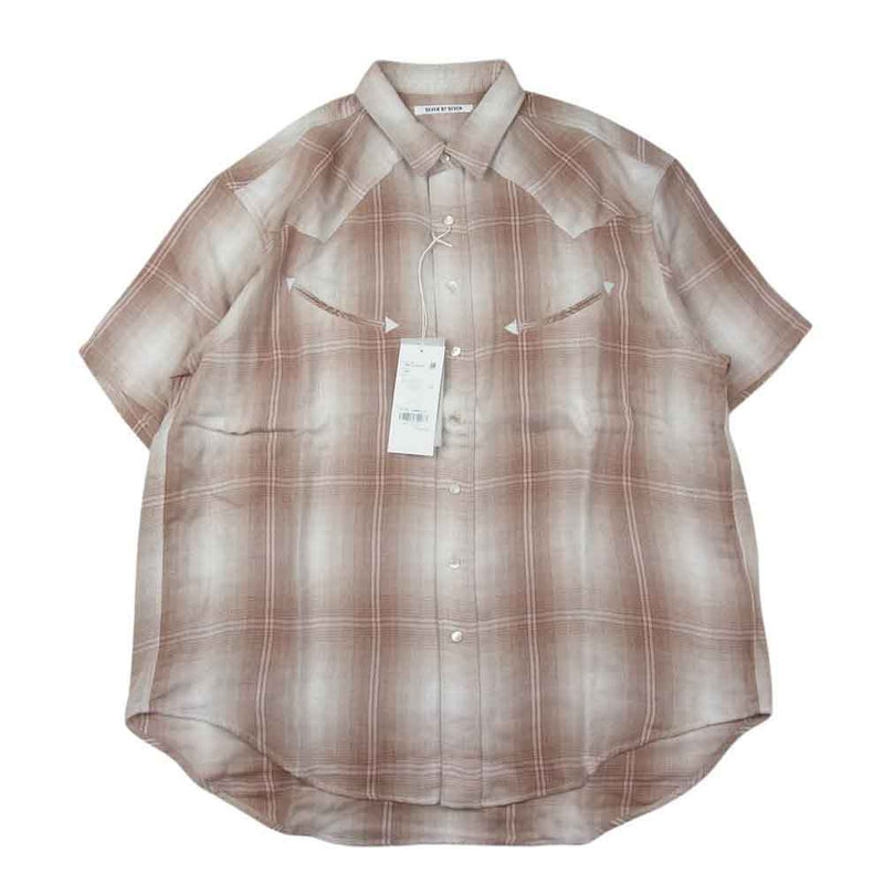 セブンバイセブン 24SS WESTERN SHIRTS S/S Triple gauze gli ウエスタン トリプルガーゼ チェック シャツ L オレンジ系 L【新古品】【未使用】【中古】