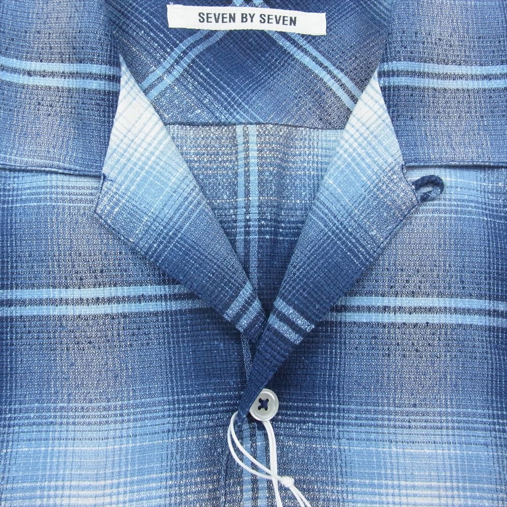 セブンバイセブン 24SS OPEN COLLAR SHEER SHIRTS S/S 開襟 オープンカラー チェック レーヨン シャツ ブルー系 S【新古品】【未使用】【中古】