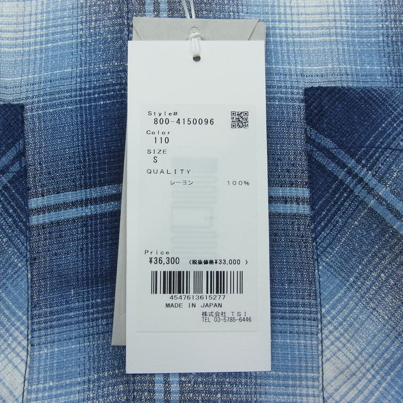 セブンバイセブン 24SS OPEN COLLAR SHEER SHIRTS S/S 開襟 オープンカラー チェック レーヨン シャツ ブルー系 S【新古品】【未使用】【中古】