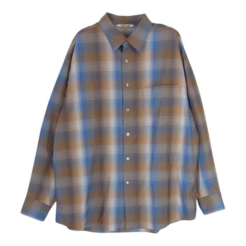 AURALEE オーラリー A23SS01LC SUPER LIGHT WOOL CHECK SHIRT スーパー ライト ウール チェック 長袖 シャツ ブラウン系 4【中古】
