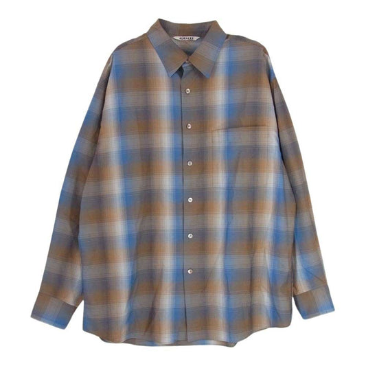 AURALEE オーラリー A23SS01LC SUPER LIGHT WOOL CHECK SHIRT スーパー ライト ウール チェック 長袖 シャツ ブラウン系 4【中古】