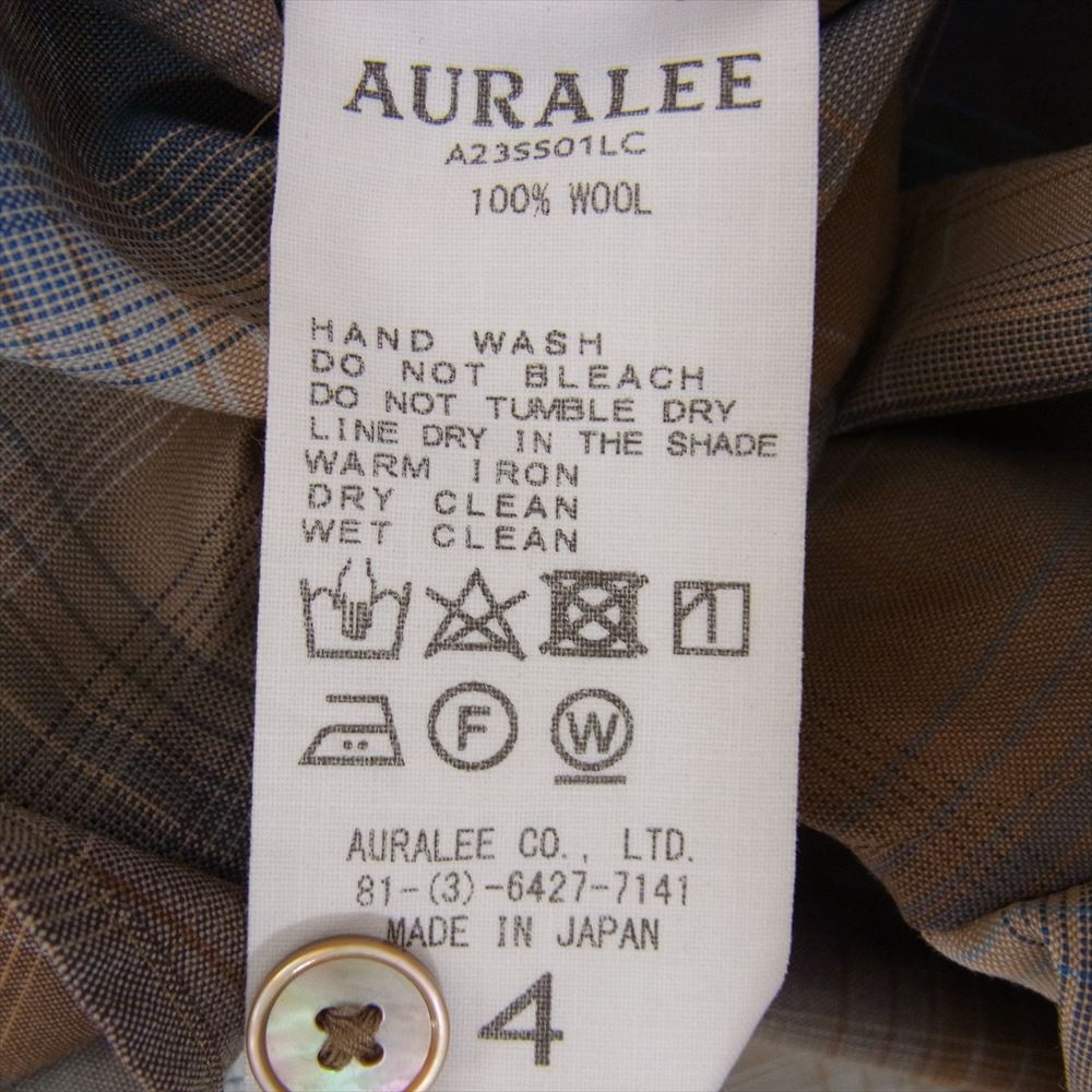 AURALEE オーラリー A23SS01LC SUPER LIGHT WOOL CHECK SHIRT スーパー ライト ウール チェック 長袖 シャツ ブラウン系 4【中古】