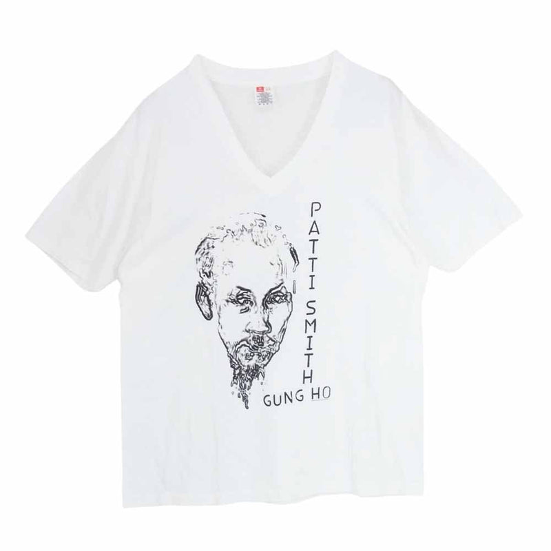 ヴィンテージ Hanesタグ 袖 シングルステッチ PATTI SMITH プリント Vネック 半袖 Tシャツ ホワイト系 XL【中古】