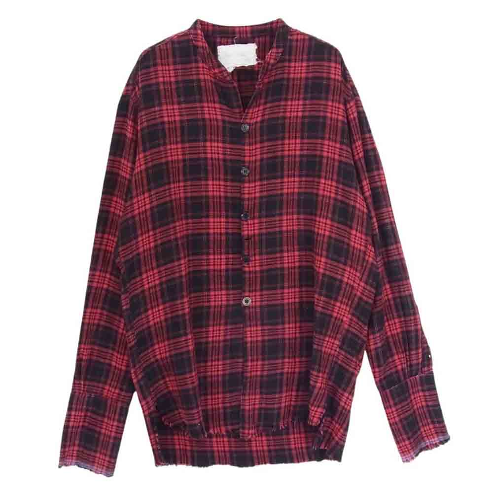 グレッグローレン カットオフ バンドカラー フランネル チェック シャツ レッド系 1【中古】