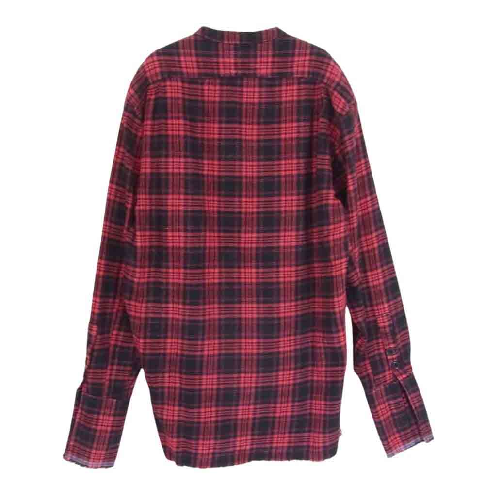 グレッグローレン カットオフ バンドカラー フランネル チェック シャツ レッド系 1【中古】
