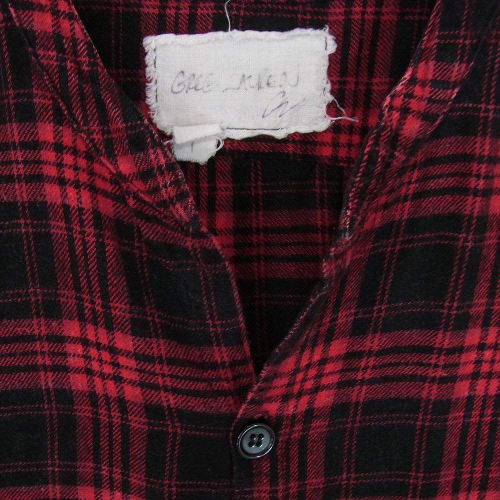グレッグローレン カットオフ バンドカラー フランネル チェック シャツ レッド系 1【中古】